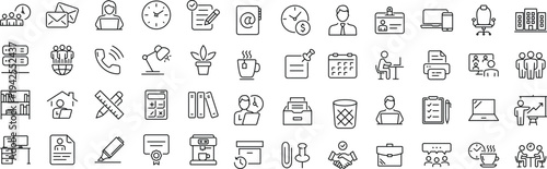 Office workspace set of web icons. Office and coworking icons for web and mobile app. Office, remote working, meeting, co-worker, workspace, desk, computer, business icons
