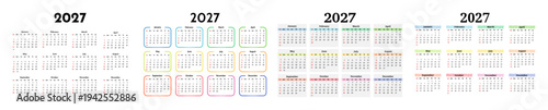 Set of calendars for 2027 isolated on a white background