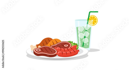 Delicious Meat Plate with Refreshing Drink