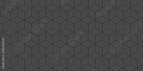 seamless cube grid metallic structure pattern square overlap gray gradient stripes wall and decoration maze textile paper triangle background.