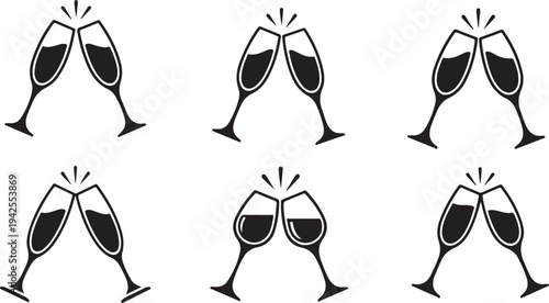 Black and white wine glasses celebration toast illustration design