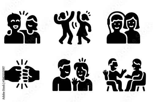 Cheerful Icon Moments. Cheerful buddy moments. Filled icon set of Cheerful buddy moments: laughing friends,