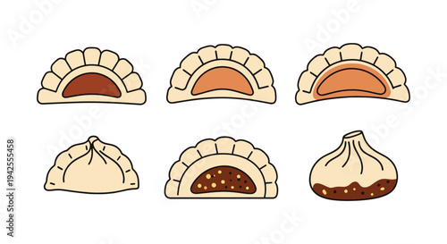 Gyoza Line art vector set clean vibrant abstract color illustration