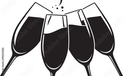 Black and White Illustration of Three Wine Glasses Together