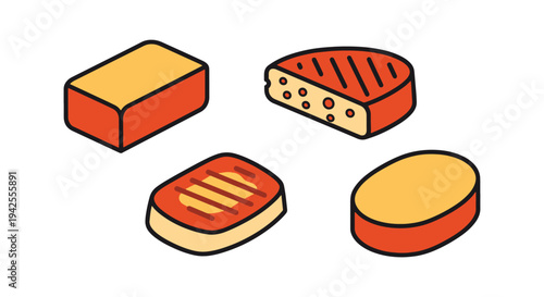 Halloumi Line art vector set clean vibrant abstract color illustration