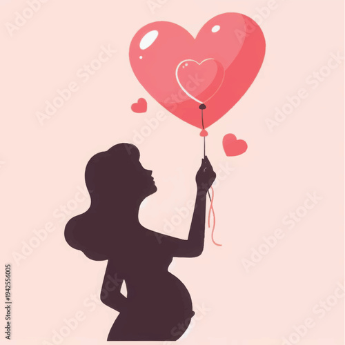 Silhouette of Pregnant Woman Holding Heart Balloon symbolizing Maternal Love and Anticipation