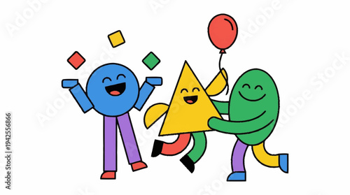 Three cartoon characters playing together with a balloon.