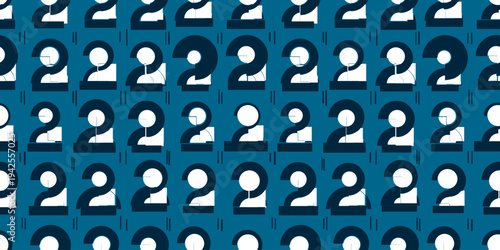 抽象的な数字と人物の青い繰り返し模様