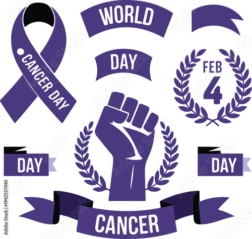 World Cancer Day Purple Ribbon Awareness Design