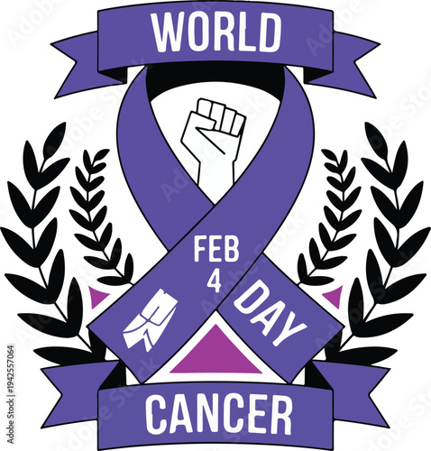 World Cancer Day Purple Ribbon Awareness Design