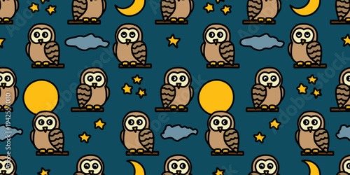 かわいいフクロウと夜空のパターン