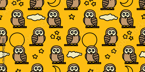 可愛いフクロウと夜空模様