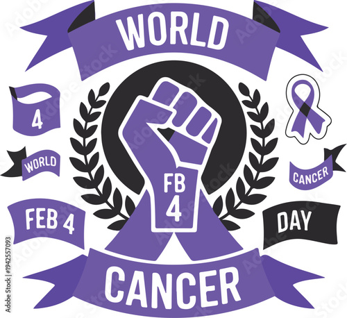 World Cancer Day Purple Ribbon Awareness Design