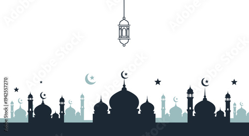 Ramadan Kareem Islamic Silhouette Cityscape Illustration.