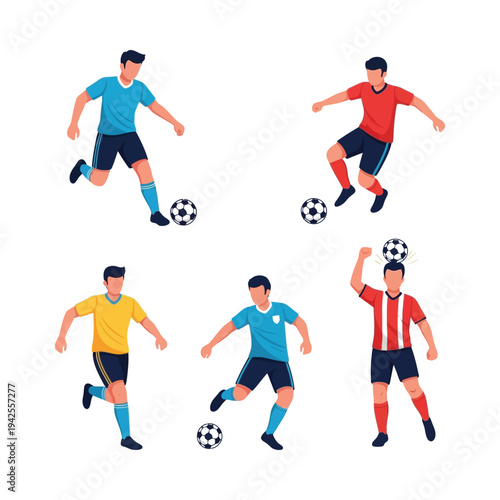 Soccer players in action flat design vector illustration dynamic sports movement