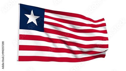 A waving national flag with red and white stripes and a single star