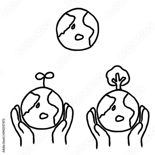 手描きの地球環境を守る手のイラスト