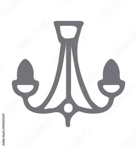 Gray vector chandelier icon, lighting fixture symbol