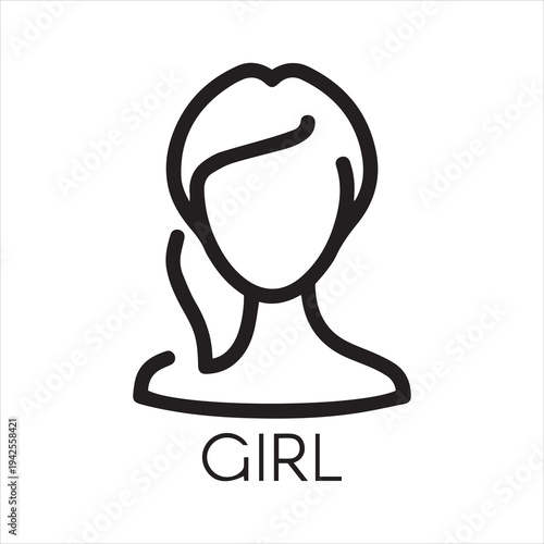 Abstract portrait of girl linear icon. Cosmetology, female avatar or web user concept. Silhouette of human portrait. Simplicity label in outline style. Vector illustration