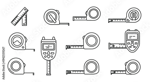 Various measurement tools displayed in a simple linear style silhouette