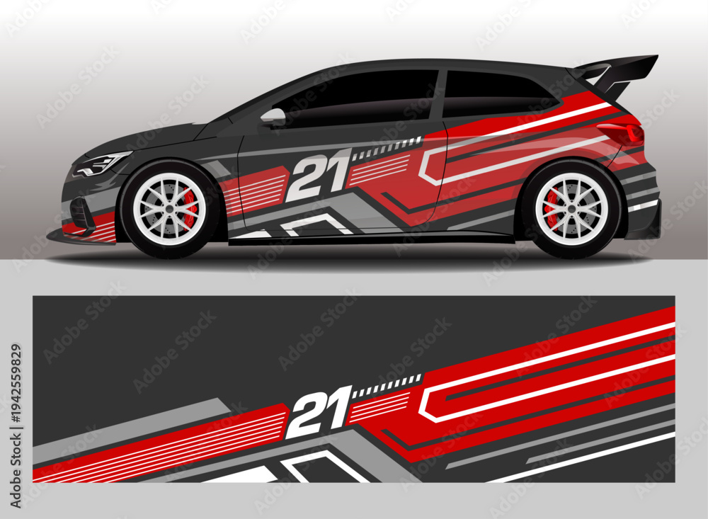 Naklejka premium Car Decal livery Set with Dynamic Stripes and Abstract Shapes, editable vector