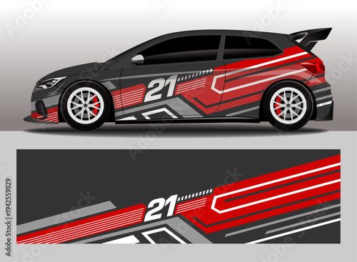 Car Decal livery Set with Dynamic Stripes and Abstract Shapes, editable vector