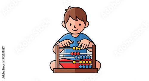 Young boy learning mathematics with a colorful abacus, engaging in early education and skill development