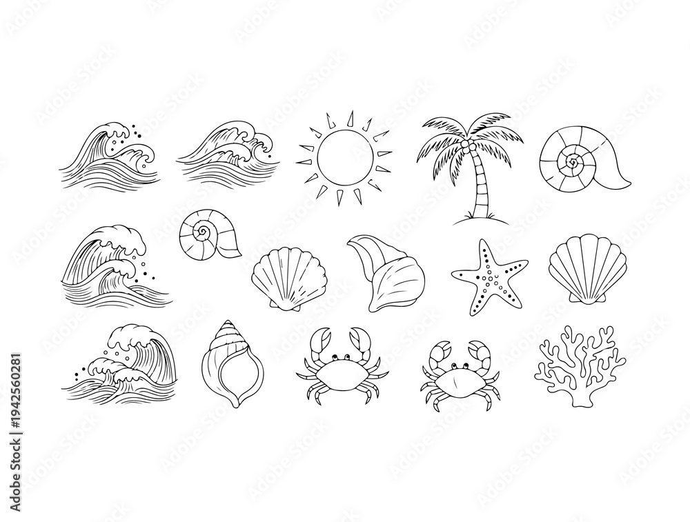 Obraz premium set of hand drawn sea shells