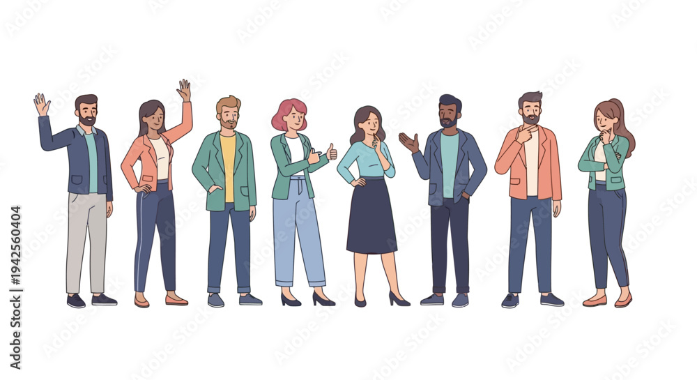 Obraz premium Diverse Group of People Standing Together Cartoon Illustration