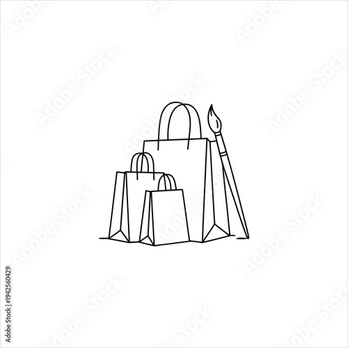 A drawing of several shopping bags with a paintbrush