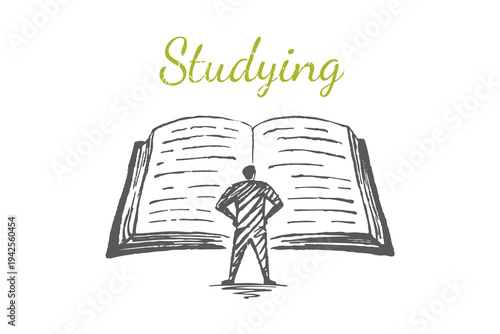 Studying Sketch - man standing in front of open book
