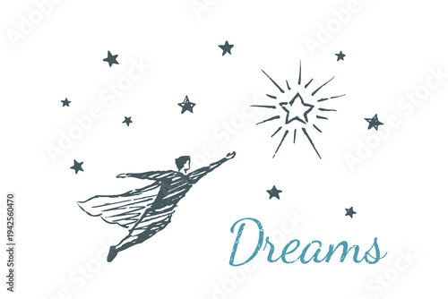Dream Sketch - man flying toward bright star
