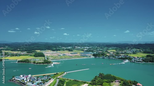 Aerial View of Bito Island in Sacheon with Emerald Sea, South korea