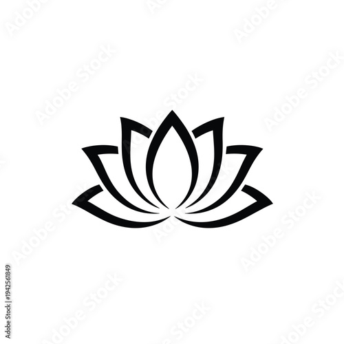 A minimalist black and white illustration of a blooming lotus flower