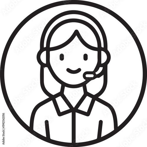 Hand Drawn Female Customer Service Agent Black and White Avatar Illustration in Minimal Line Art Style Design