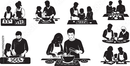 Families and individuals baking cookies together in a kitchen setting 1