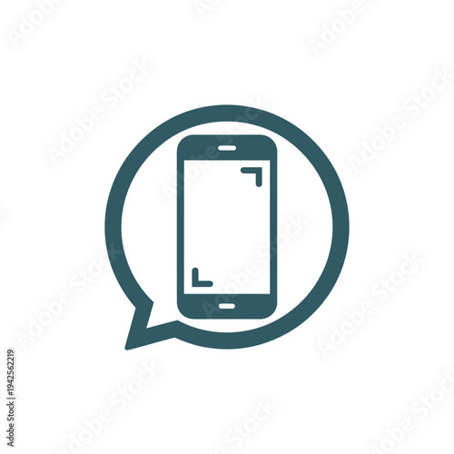 A teal graphic depicts a smartphone inside a speech bubble icon