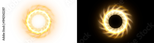 Magic circle light effect. Bright sphere lens. Rotating lines. Glow ring. Magic neon ball. Led blurred swirl. Spiral glint lines. HUD.