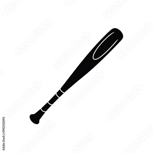 A simple black silhouette illustration of a baseball bat on white