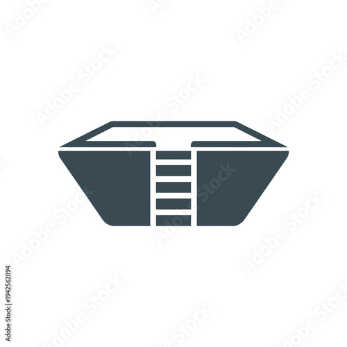 A dark blue minimalist icon depicting a swimming pool with steps