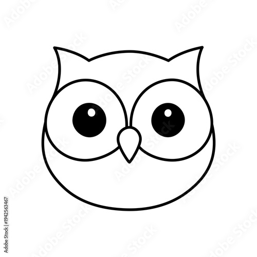 Owl head icon cute simple line vector illustration - Minimal outline of wise nocturnal bird face with big eyes isolated on white background for education design