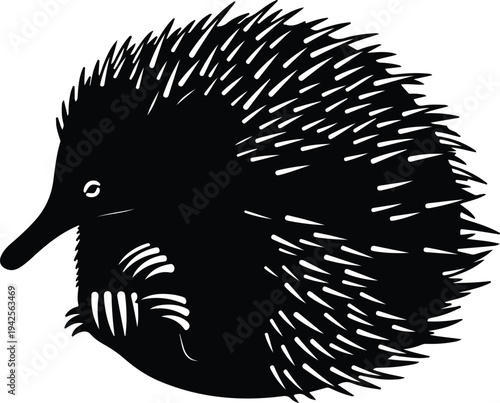 Silhouette of an echidna with spines and long snout vector design