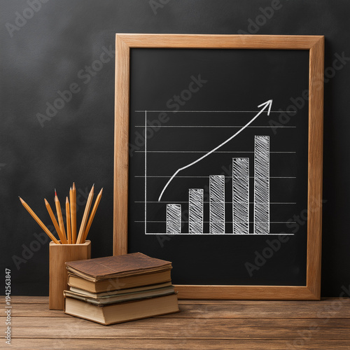 Business chart showing increase in sales on blackboard. 