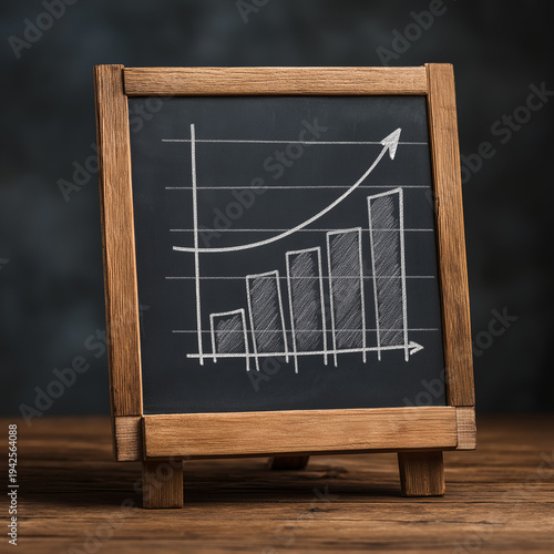 Business chart showing increase in sales on blackboard. 