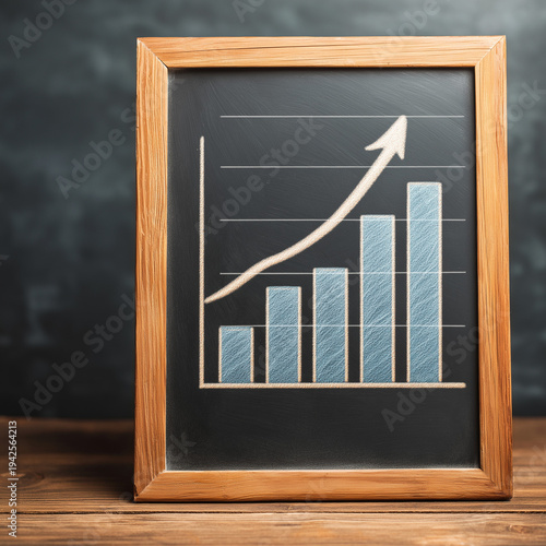 Business chart showing increase in sales on blackboard. 