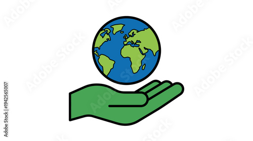 Green hand holding earth globe for environmental protection concept