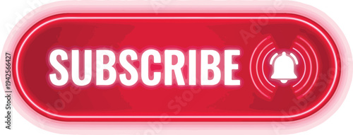 Modern Red Neon Glowing Subscribe Button with Notification Bell Icon for Digital Content Platforms