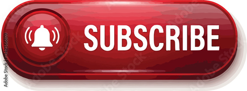 Red subscribe button with notification bell icon, ideal for online content, websites, and social media engagement