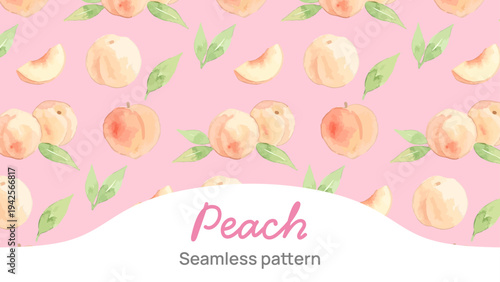 Hand drawn watercolor white peach illustration, fresh ripe fruit with soft pink texture／白桃