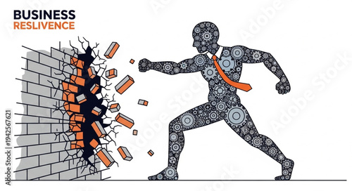 Man Breaking Through Brick Wall.